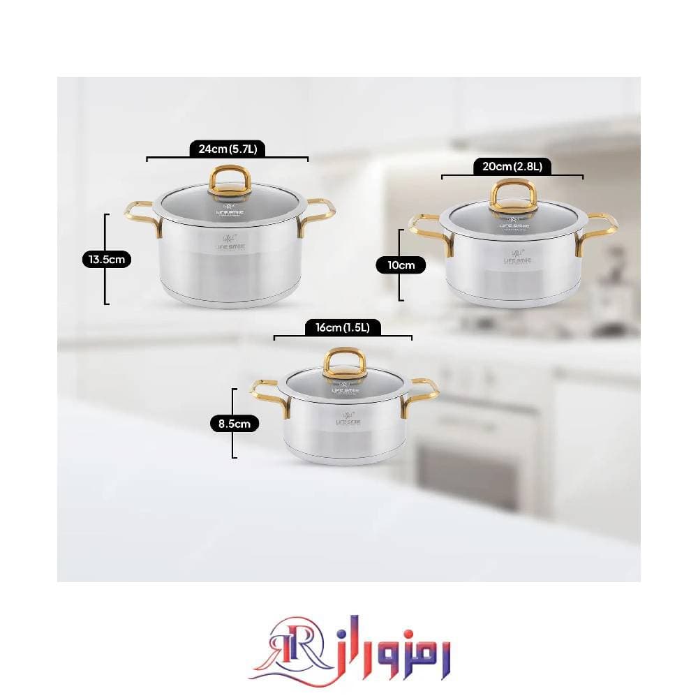 سرویس قابلمه 6 پارچه استیل لایف اسمایل اصلی مدل LIFEP12-6-2